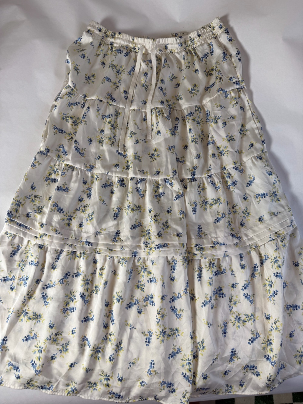 Time and Tru Cream Skater Skirt with Blue & Green Floral